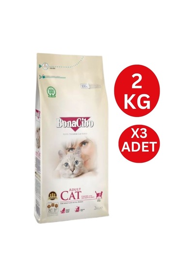 Bonacibo Adult Cat Tavuklu Yetişkin Kedi Maması 3 x 2 KG