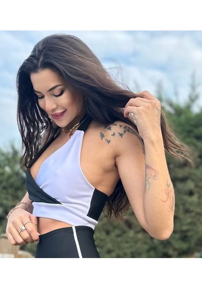 Lismina Siyah Beyaz Boyundan Bağlamalı Spor Büstiyer - Sporcu Sütyeni Siyah - Beyaz