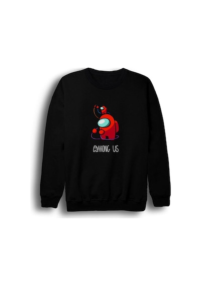 Among Us Oyun Baskılı Bisiklet Yaka Sweatshirt Siyah