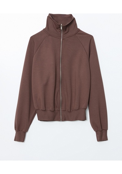 Lcwaıkıkı Classic Kahverengi Dik Yaka Oversize Kadın Fermuarlı Sweatshirt