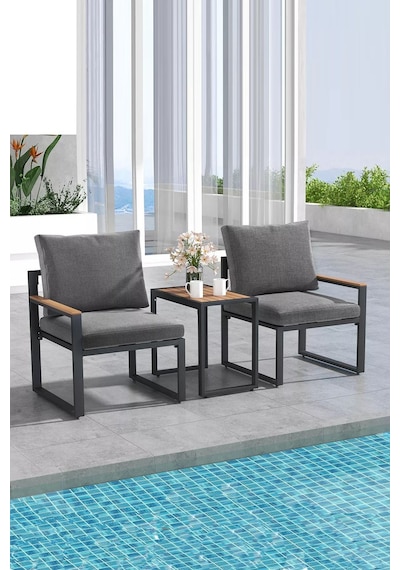Kagu 5 Parça Metal Çerçeve Outdoor Multilounge Bahçe Balkon Mobilya,uzanma Koyu Gri