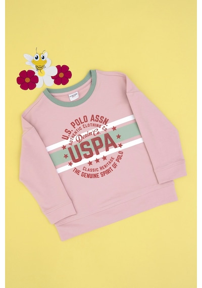 U.S. Polo Assn. Kız Çocuk Pembe Bisiklet Yaka Sweatshirt 50298163-VR041