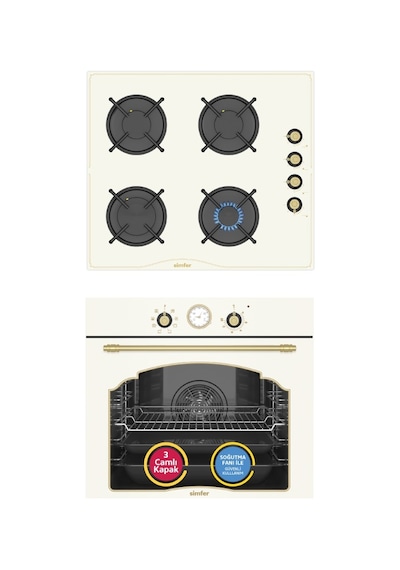 Simfer 9 Fonksiyon Retro Bej 2'li Ankastre Set (8218 Fırın + 3326 Ocak)