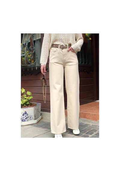 Woddi Zofya Den Krem Yüksek Bel Palazzo Jeans,likralı Bol Paça Wide Leg Kot Pantolondk-5