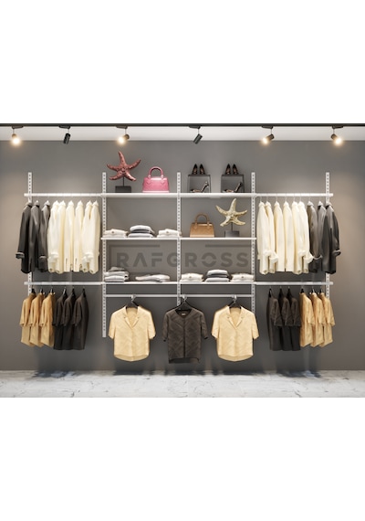 Mağaza Raf Sistemi, Askılık Sistemi, Butik, Mağaza Stand-245x200. Beyaz