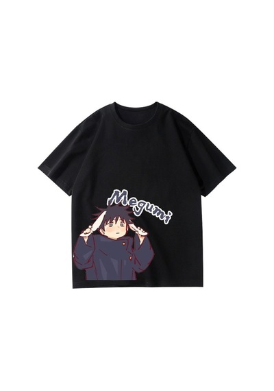 Flood Of Style Anime Desenli Unisex Bay Tişört Jujutsu Hattı Fushiguro Megumi Siyah