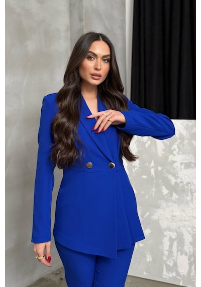 Msm Fashion Kadın İkili Blazer Ceket Pantolon Takım Pile Ve Düğme Detaylı Boru Paça Saks Mavisi Msm Fashion Kadın İkili Blazer Ceket Pantolon Takım Pile Ve Düğme Detaylı Boru Paça Saks Mavisi