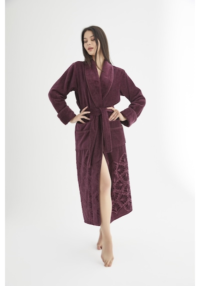 Şalyaka Jakarlı %100 Cotton Bayan Bornozu Bordo