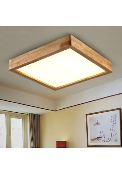 Dekor Olsun 60X60 Cm Ahşap Çerçeve Tavan Led Aydınlatma Avize