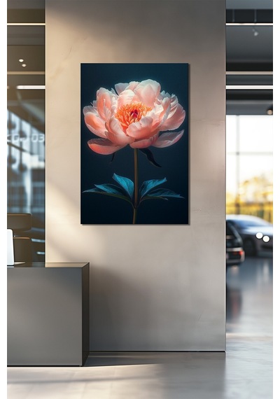 Şakayık Çiçeği Baskılı Cam Tablo Pembe Çiçekli Modern Dekoratif Duvar Tablosu