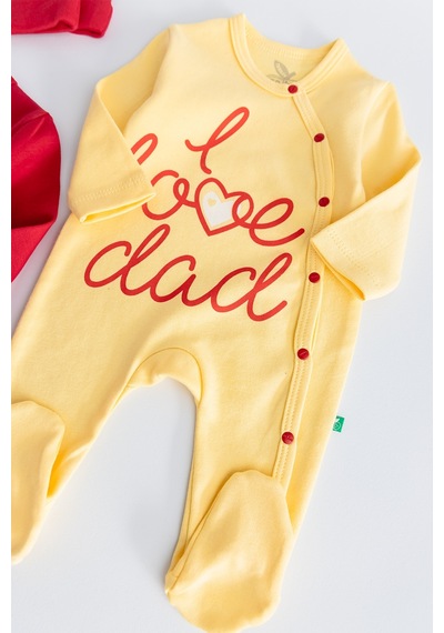 Babymod I Love Dad Taraftar Sarı Kırmızı İkili Bebek Tulum Takım 001