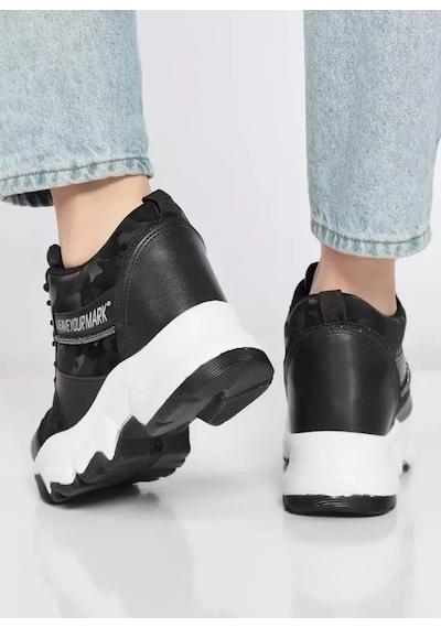 Filet 209 Gizli Topuklu Taban Sneaker Kadın Spor Ayakkabı Siyah