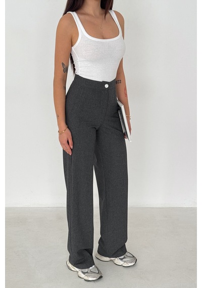 Kadın Yüksek Bel Geniş Paça Pantolon Grey Tailor Gri