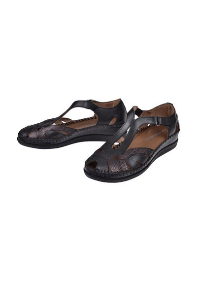 Forelli Hakiki Deri Comfort Kadın Sandalet For-22521 Siyah Baskı