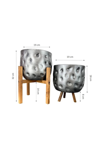 Bitki Tasarımı Ev Dekorasyon Aksesuar Gümüş Desenli Toprak Saksı Saksılık Salon Çiçeklik İkili Set 4 Ayaklı- 3 Ayaklı 19 Cm