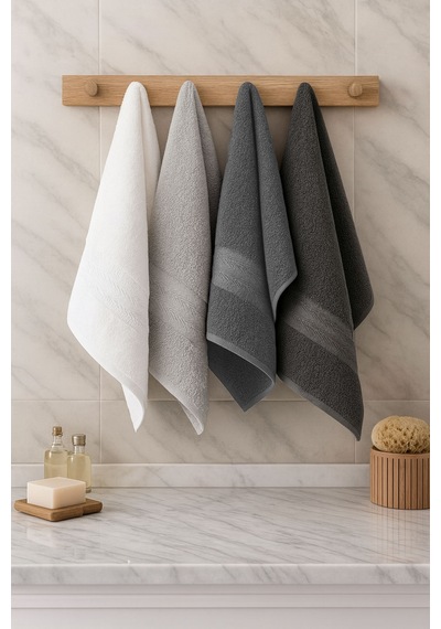 4 Lü El Yüz Havlu Seti %100 Pamuklu 50x85 Cm Aura Antrasit