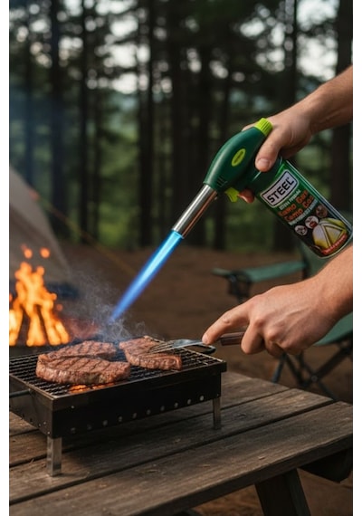 Buffer Outdoor Kamp, Piknik Ve Tamir İşleri İçin Kamp Gazı Seti Taşınabilir Pürmüz Alev Tabancası Ve Yüksek Performanslı Gaz Kartuşu İndigo