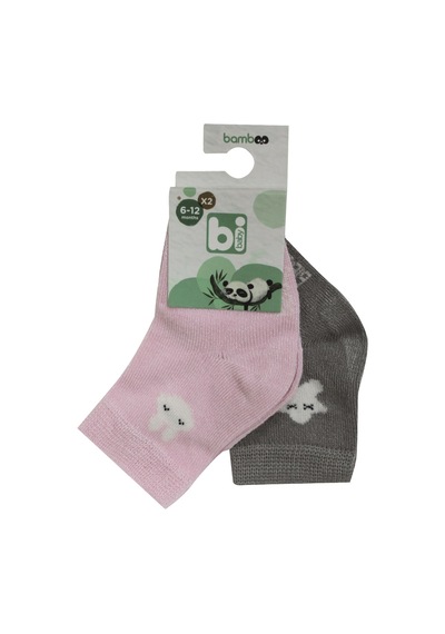Bibaby Desenli Bamboo 2Li Çorap 68384 Pembe Gri Pembe - Gri