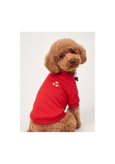 Kiki Kiraz Detaylı Kırmızı Köpek Polar Sweatshirt