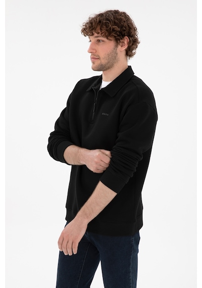 U.S. Polo Assn. Erkek Comfort Fit Yarım Fermuarlı Siyah Basic Sweatshirt 50298265-VR046