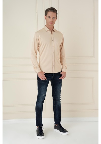 Efor G 1583 Slim Fit Bej Klasik Gömlek Bej