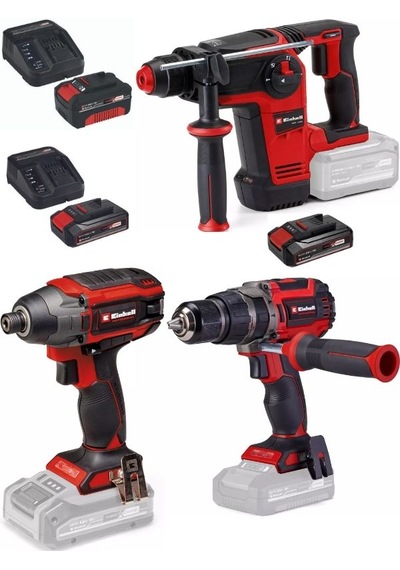 Einhell TP-HD 18/26 Li Bl Akülü Pnömatik Matkap + TP-CI 18/220 Li Bl Vidalama + TP-CD 18/70 Li-i Bl Matkap 2x2.5ah+4.0ah Akülü Kömürsüz Profesyonel Set