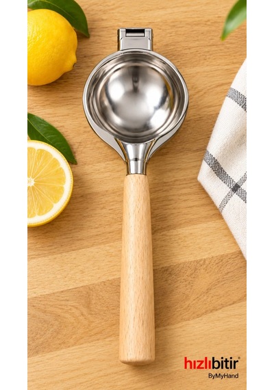 Bymyhand Paslanmaz Çelik Kaplama Ahşap Saplı Limon Sıkacağı Narenciye Sıkacağı Büyük Boy Çok Renkli