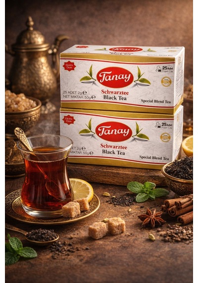Tanay Süzen Bardak Poşet 2gr X 25 Li Sallama Siyah Çay 100% İthal Black Teabag X 2 Adet