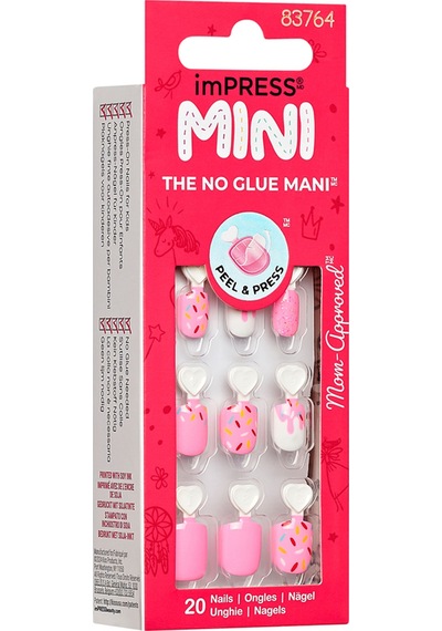 Mini Kendinden Yapışkanlı Çocuk Takma Tırnağı Pembe Desenli