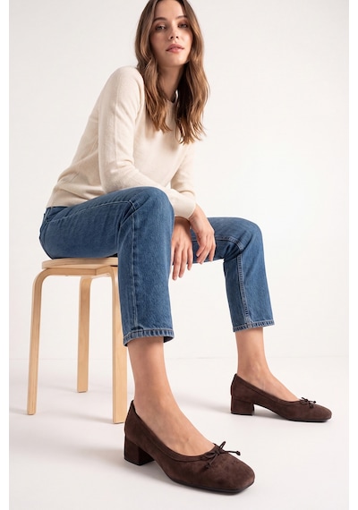 Luvi Shoes Gıpsy Kahverengi Süet Fiyonklu Kadın Topuklu Ayakkabı