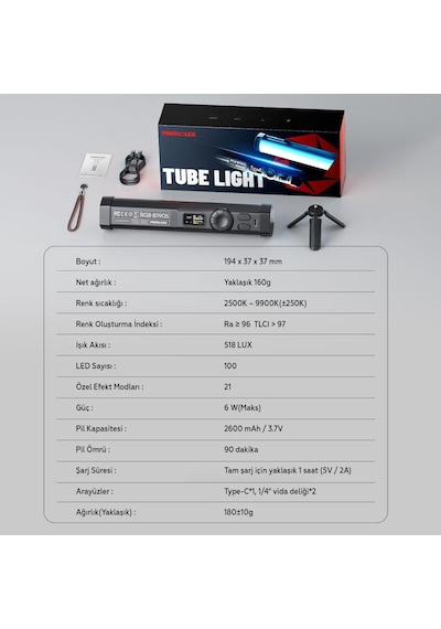 Photoolex B190s Rgb Led Tube Light Profesyonel Video Ve Fotoğraf Işığı - Tf-ls-155lw-pl