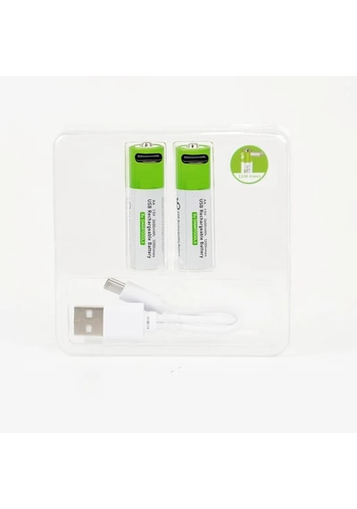 Type-c Şarjlı Li-ion Aa Kalem Pil 1.5v 2600mah 2li Paket