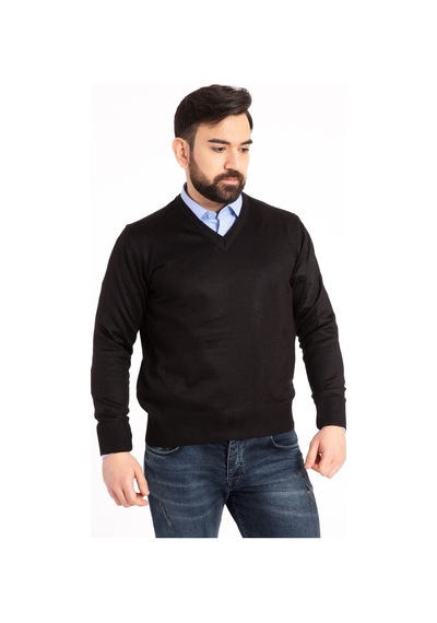 Nacar Store Erkek Siyah V Yaka Triko Kazak