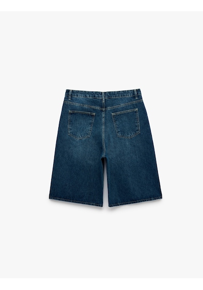 Koton Pamuklu Normal Bel Rahat Kalıp Cepli Baggy Jean Şort Koyu İndigo 6sam40428nd