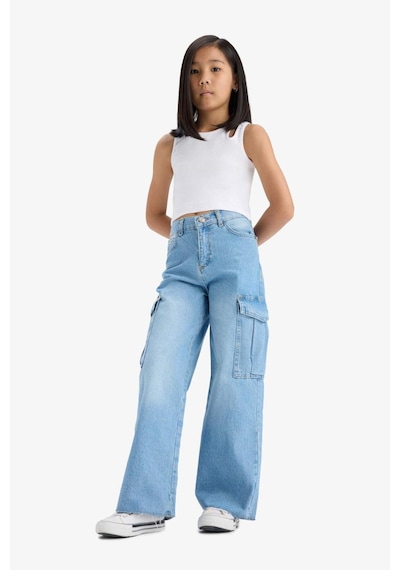 Defacto Kız Çocuk Wide Leg Kargo Geniş Paça Jean Pantolon E5878a825aunm39 Mavi