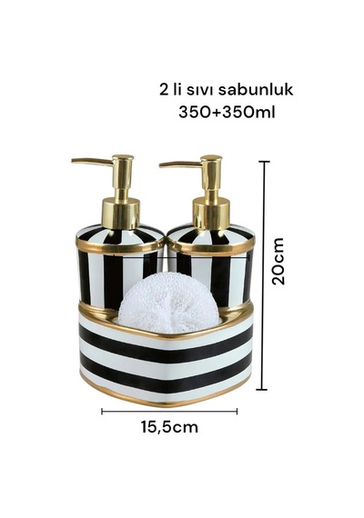 2 Hazneli Porselen Mutfak Set Sıvı Sabunluk Çizgili 40075 Diğer
