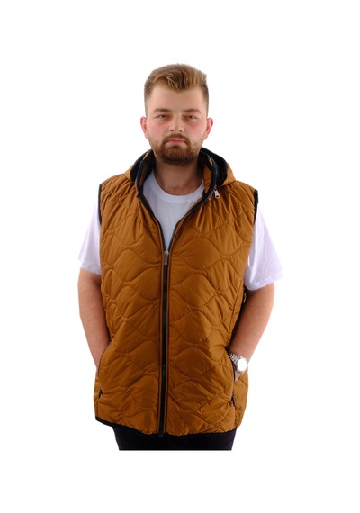 Mode Xl Büyük Beden Erkek Kapüşonlu Fermuarlı Şişme Yelek U24700 Kahverengi Kahverengi