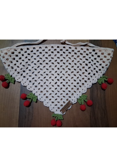 Kiraz Motifli Bandana Kırmızı - Krem