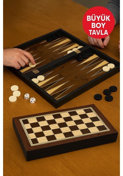 Platin Kaplama Büyük Boy Tavla Tavla & Dama 2 Si 1 Arada, Çizilmez Yüzey Set