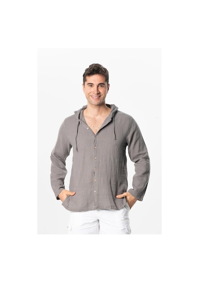 Uzun Kol Erkek Kapüşonlu Yazlık Müslin Sweatshirt Gri Gri-gri Gri