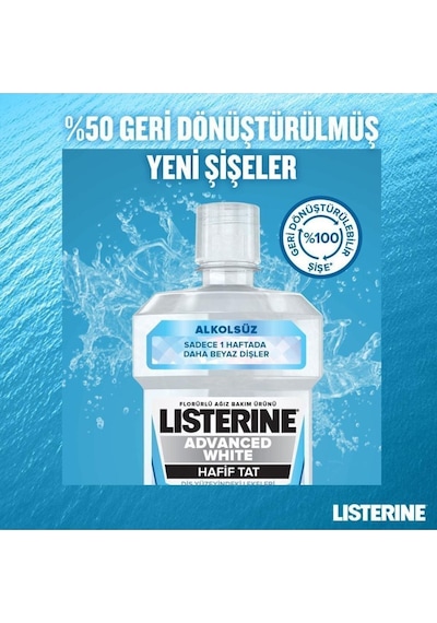 Listerine Advanced White Hafif Tat Alkolsüz Ağız Bakım Suyu 500  ml + 250 ml