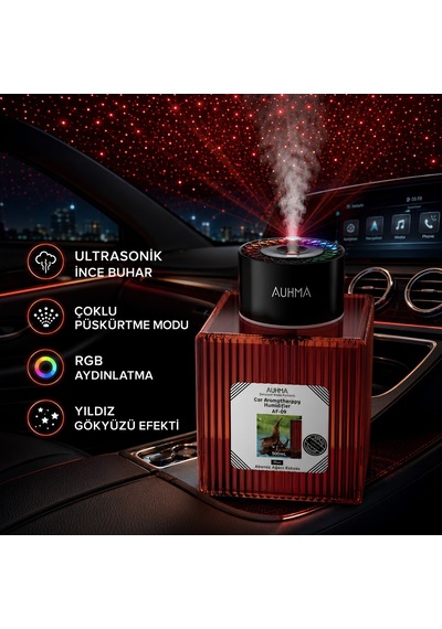 Auhma Af-09 500 Ml Rgb Araç İçi Yıldız Projeksiyonlu Nemlendirici Diğer