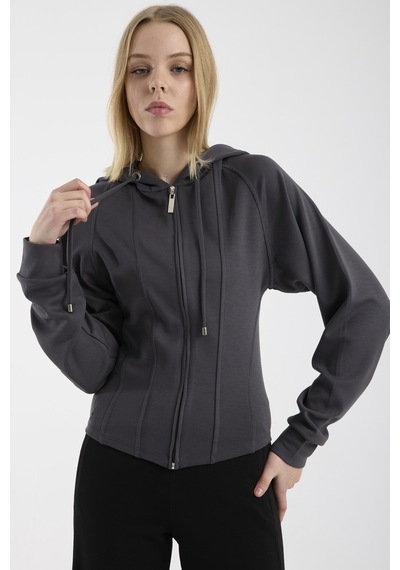 Yumuşak Dokulu Crop Sweatshirt - Antrasit Antrasit