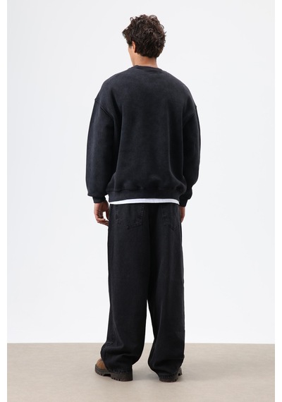 Vamos Basic Oversize Yıkamalı Sweatshirt Siyah