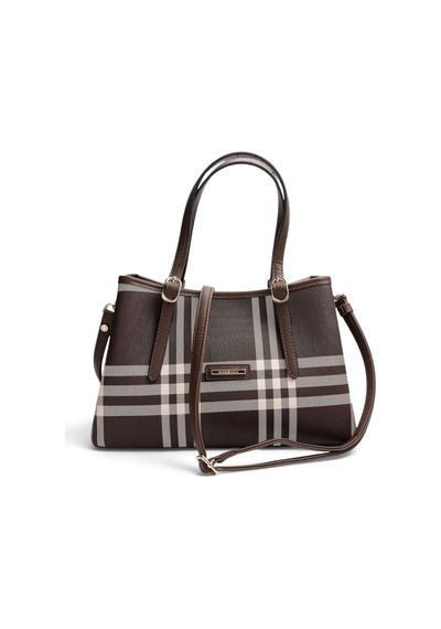 Silver & Polo Silver Polo Kahve - Kahve Çizgili Ekose Kadın El Çantası Sp1252 Kahverengi