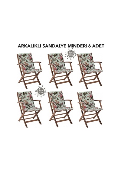 Viphomeconcept Sandalye Minderi 6 Adet Arkalıklı Büyük Fermuarlı Yıkanabilir