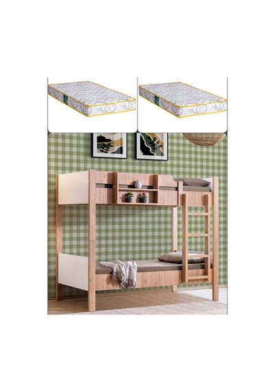 Ranza, Asya Ayrılabilir 2li Ranza, Ceviz - Beyaz + 2 Adet Comfort Yatak 90 X 190 CM Ranza, Asya Ayrılabilir 2li Ranza, Ceviz - Beyaz + 2 Adet Comfort Yatak 90 X 190 CM