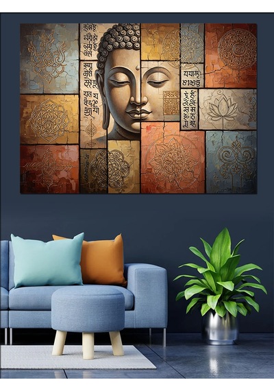 Ahşap Tablo Mozaik Desenli Bilge Buddha Tablosu