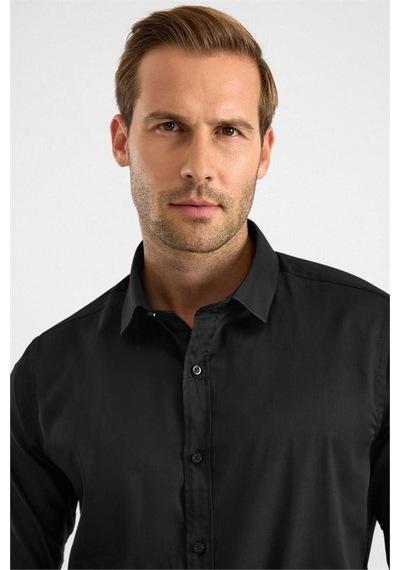 Süvari Siyah Slim Klasik Yaka Düz Casual Gömlek Sgm1008400019-s09