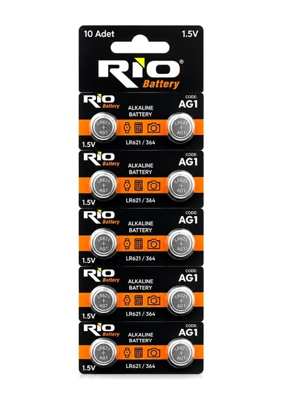 Rio Battery Ag1 Lr621/364 Alkalin Düğme Pil 1.5v 10'lu Kart